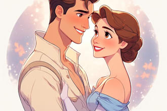 paint a romantic couple portrait in watercolor style