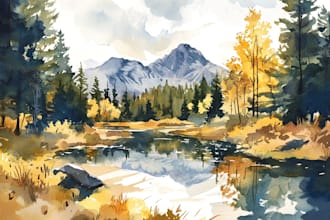 draw a watercolor landscape illustration