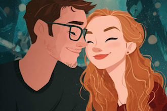 draw cartoon disney style family or couple portrai