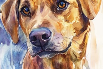 draw one line watercolor portrait of dog, cat or any pets