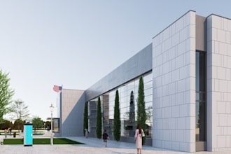 design photorealistic 3d office building exteriors and modern commercial center