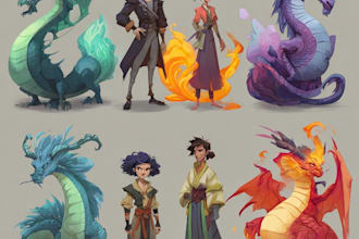 draw concept art for characters, dragons