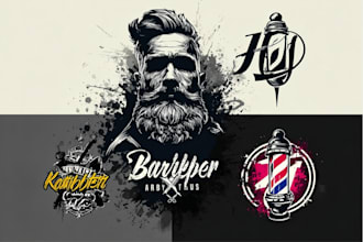 design barber, barbershop, fade, hair cut and beauty salon logo