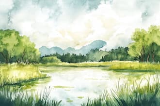 illustrate a watercolor landscape illustration