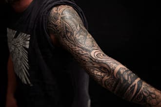 make your sleeve tattoo, tribal tattoo, realistic tattoo,