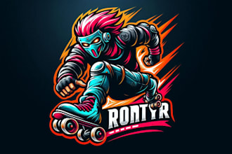 create kamikaze roller skate grunge mascot logo with text with any file