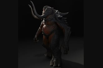 create hyper realistic horned demon character for dark fantasy games and project