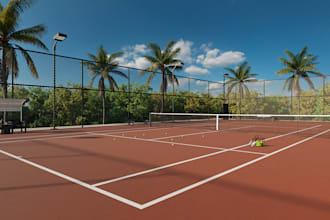design 3d interior of fitness center, gym house, tennis court, yoga studio