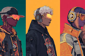 draw anime, cyberpunk or streetwear character illustrations