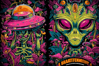 create amazing psychedelic, trippy, weed, alien design