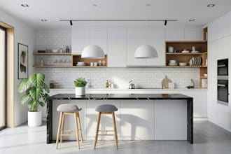 create personalized kitchen design with photorealistic 3d rendering, layout plan