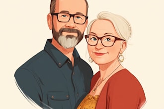 illustrate a romantic family couple portrait