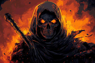 design custom halloween skeleton grim reaper logo