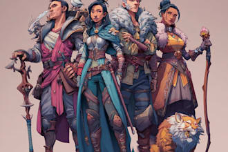 draw dnd character and dnd party illustration