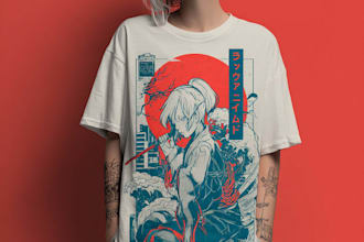 draw t shirt design on graffiti art, japanese art