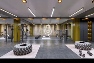design luxury 3d commercial gym interior fitness club industrial style interior