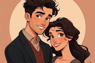 paint a romantic couple portrait in watercolor style