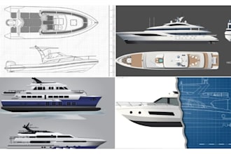do naval architect yacht blueprint, hull design and 3d boat remodel