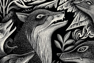 design custom linocut engraving style artwork