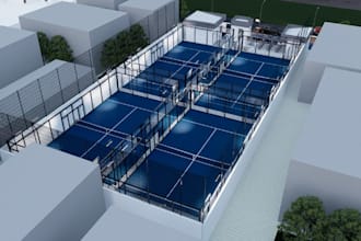 3d site plan for modern sport arena, padel court design, pickleball court render