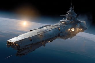 illustrate epic sci fi spaceship battle cruiser