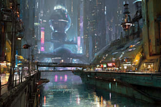 do cyberpunk scifi futuristic city no ai use