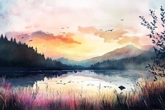illustrate a watercolor landscape illustration