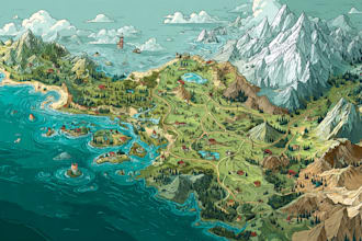 draw custom travel illustrated vector map design