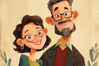 illustrate a romantic family couple portrait