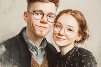 illustrate a romantic family couple portrait