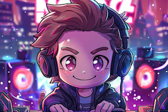 create chibi logo, banner, panels, pfp, emotes for twitch