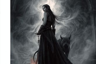create dark fantasy character art, demon, gothic, or horror character illustrati
