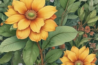create hand drawn digital botanical coloring book