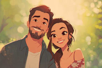 illustrate a cute couple portrait in my unique style