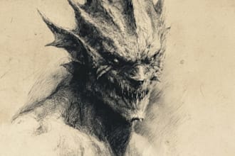make an dark,horror, creepy illustration with vintage