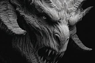 draw dotwork detailed dark art, monster, horror illustration