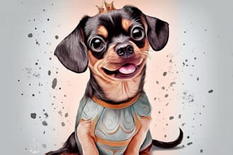 illustrate a beautiful portrait of your pet, cat,dog