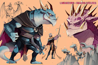 draw fantasy character or monster design for dnd illustration and video games