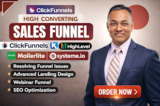build clickfunnels sales funnel, shopify klaviyo flows, mailerlite automation