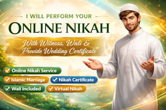 perform your online nikah with witness, wali  and provide wedding certificate