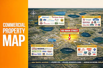 do commercial real estate aerial, illustrated map, offering memorandum in 48hrs