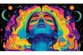 create colorful psychedelic and trippy style illustration
