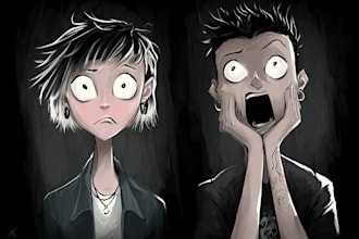 draw your portrait character as a cartoon gothic punk art