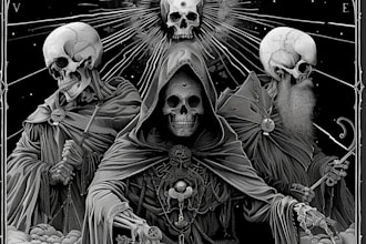 draw black, doom, death metal and occult illustration for band and brands