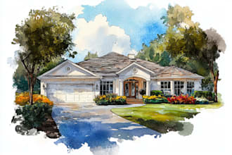 draw a watercolor house painting