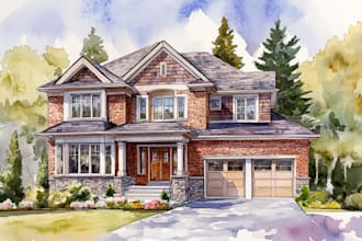 do handmade watercolor painting of house