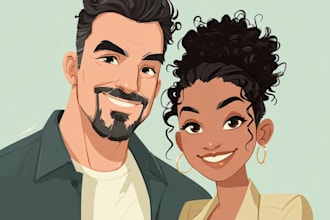 illustrate a romantic family couple portrait