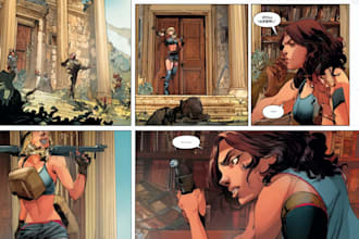 illustrate a creative comic strip panel story