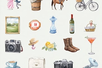 create illustrated watercolor icons
