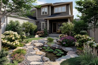 do 2d landscape design, backyard front yard, deck, pool